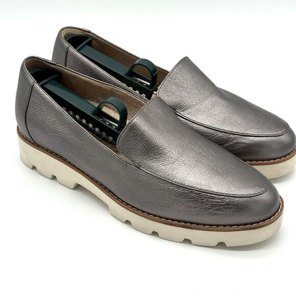 Vionic Shoes - Vionic Women's Size 8 Wide Kensley Gray Silver Leather Loafers Shoes Slip On